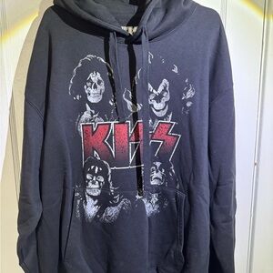 Kiss Black Pullover Hoodie with White Logo - 2XL